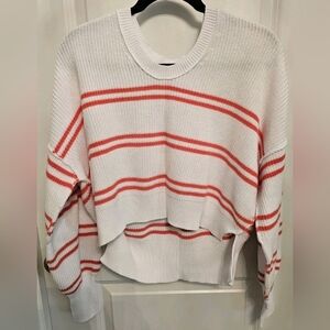 NWT Aerie Beyond Oversized Cropped Knit Cotton Sweater XS White Coral Stripe